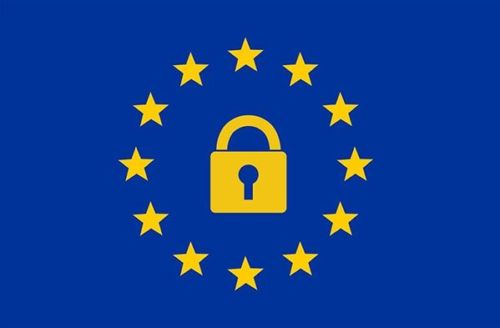 European Union flag with a padlock in the center