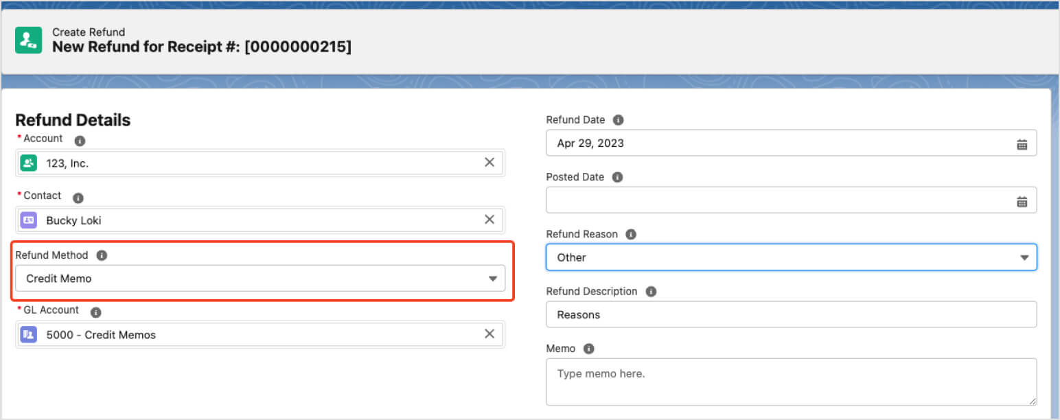 Refund to Credit Memo Functionality